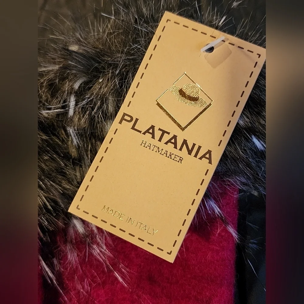 Platania Pink Black Wool Fingerless Gloves Fur Trim Made in Italy Bold Winter